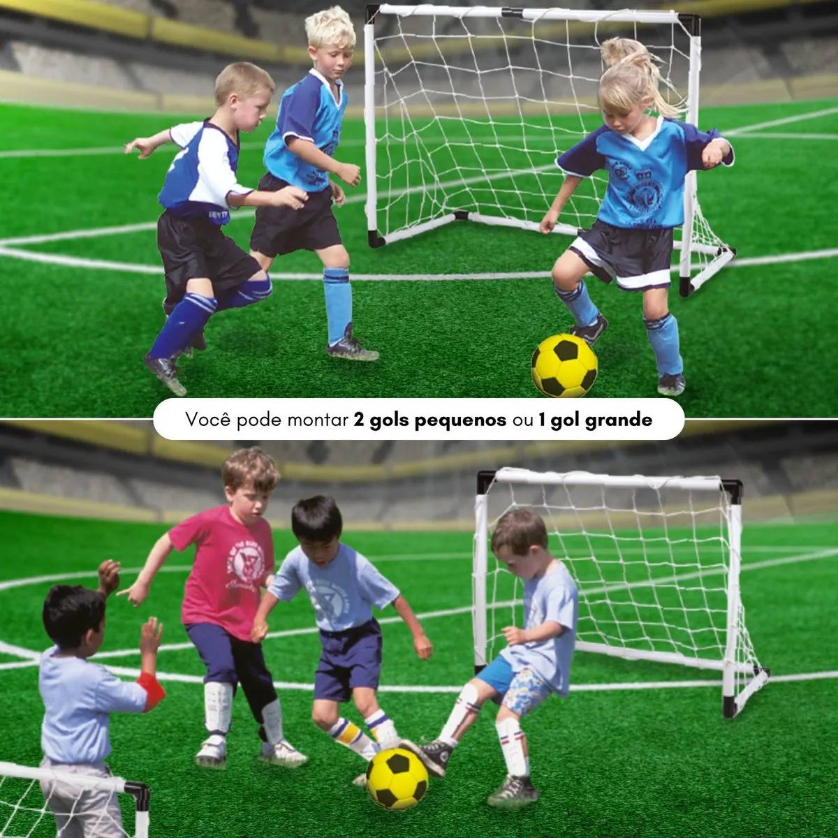 Trave Futebol Kit 2 Mini Golzinhos Gol Infantil Bola E Bomba Branco