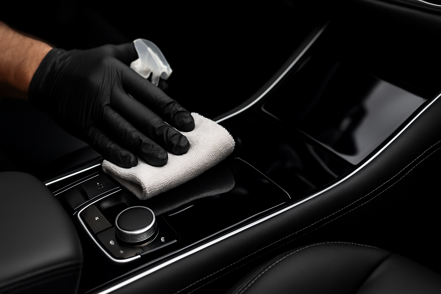 Car being rinsed and washed with foam before clay and polish exterior detail