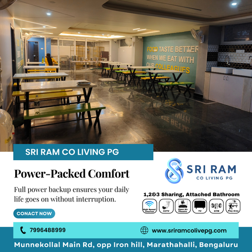 No more power cuts, no more pauses enjoy continuous comfort at Sri Ram PG Colive.