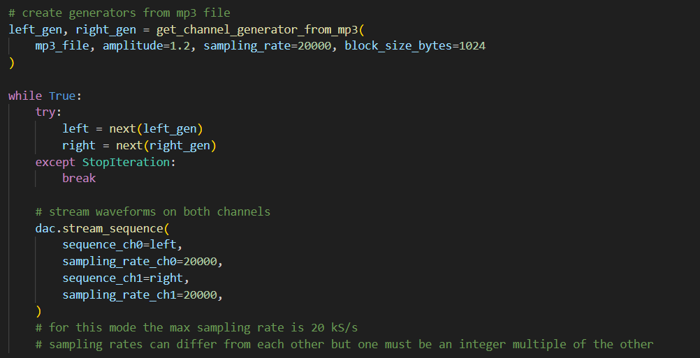 Stream waveforms example