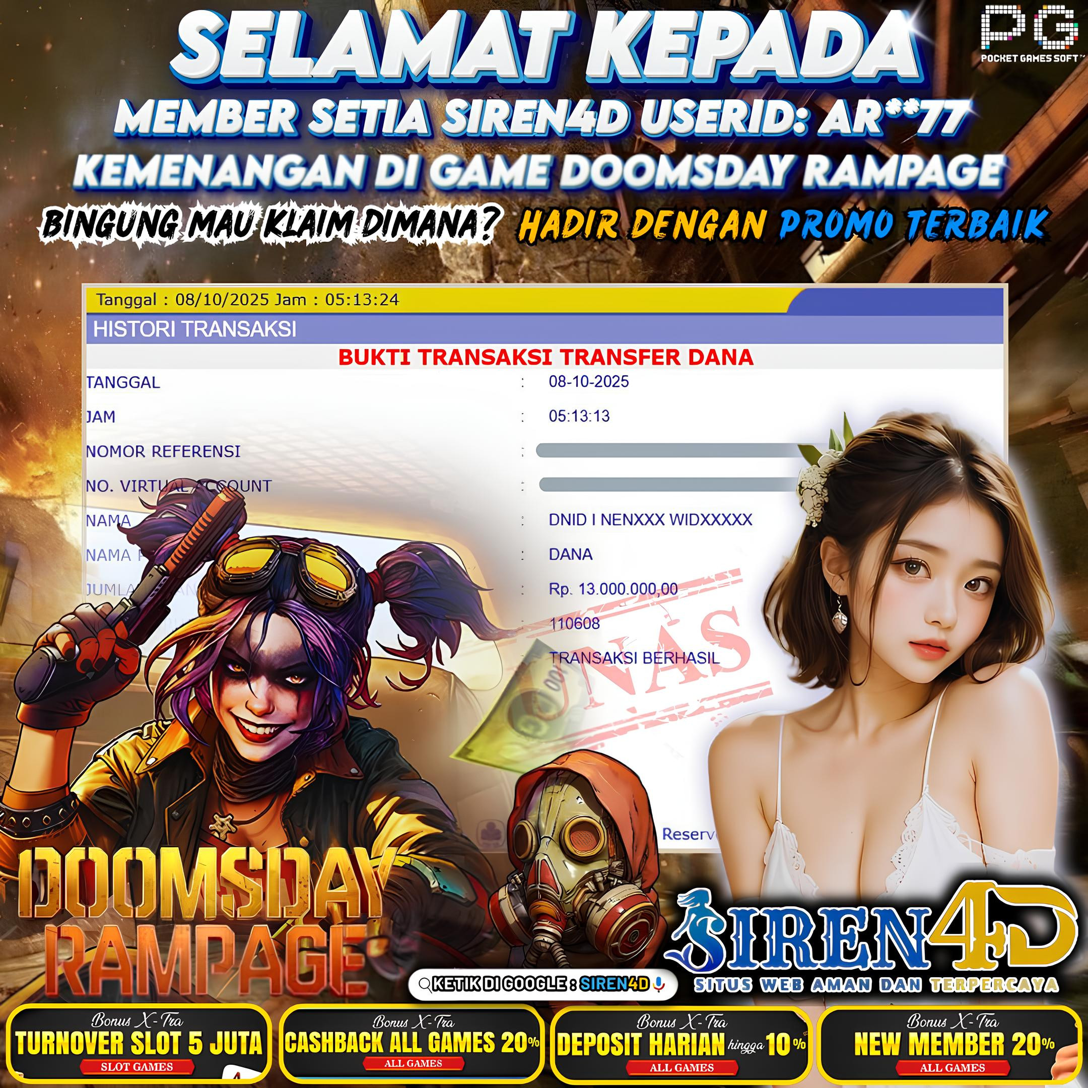 SIREN4D  - JACKPOT DI GAME DOOMSDAY RAMPAGE RP 13JT DIBAYAR LUNAS