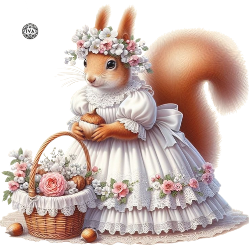 Белочка с корзинкой цветов и орешками 1.png