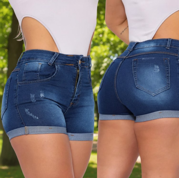 Shorts Jeans Feminino Cintura Alta Com Lycra Super Moderno!