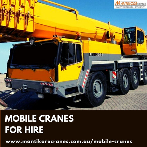 Mantikore Cranes offer complete lifting solutions with fast and efficient mobile cranes for hire services in Australia.  We assure you that you will get the best crane services.  We are committed to completing all projects safely, efficiently, on budget, and on-time. We also provide buyback options once your crane has completed your project. We have more than 20 years of experience working in the crane hire industries in Australia. We are providing Tower Cranes, Mobile Cranes, Self-Erecting Cranes, and Electric Luffing Cranes. To know more about our services, you may visit on the website. Contact us at 1300626845.

•	Website:  https://mantikorecranes.com.au/mobile-cranes/
•	Address:  PO BOX 135 Cobbitty NSW, 2570 Australia
•	Email:  info@mantikorecranes.com.au 
•	Opening Hours:  Monday to Friday from 7 am to7 pm
