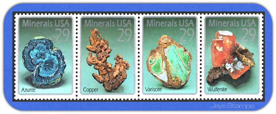 1992  MINERALS  Copper Azurite  STRIP of 4  MINT Stamps in Cat order #2700-2703a