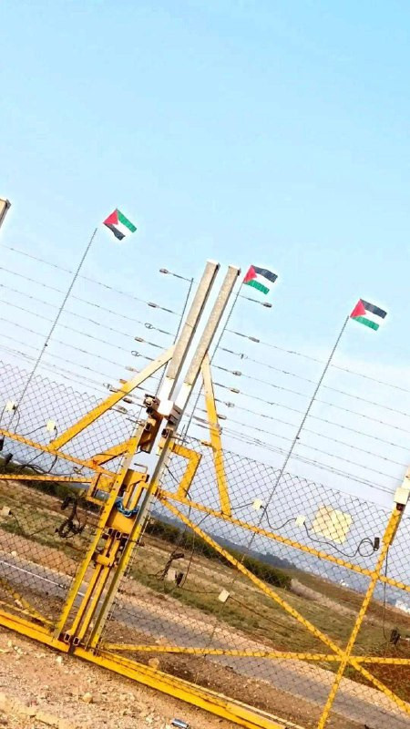 شبان من جنين يرفعون الأعلام الفلسطينية على بوابة السياج الفاصل في مرج ابن عامر غرب المدينة....