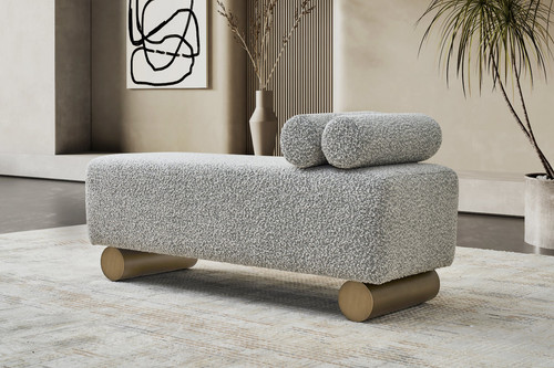 Amore Bouclé Ottoman – Cylindrical Legs Bench with Bolster Pillows.jpg
