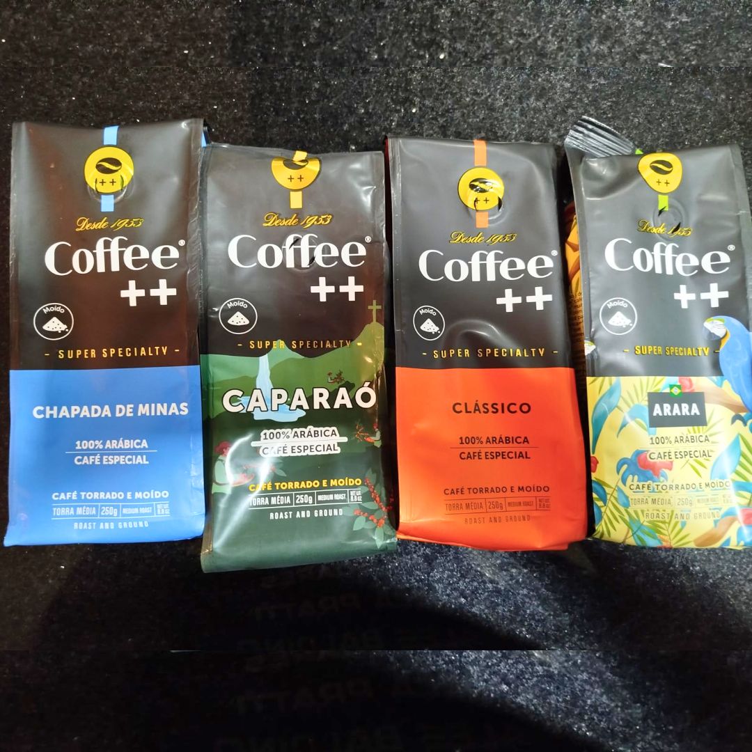 Kit 4 Pacotes Café Especial Torrado e Moído Coffee Mais Clássico, Caparaó, Chapada e Arara