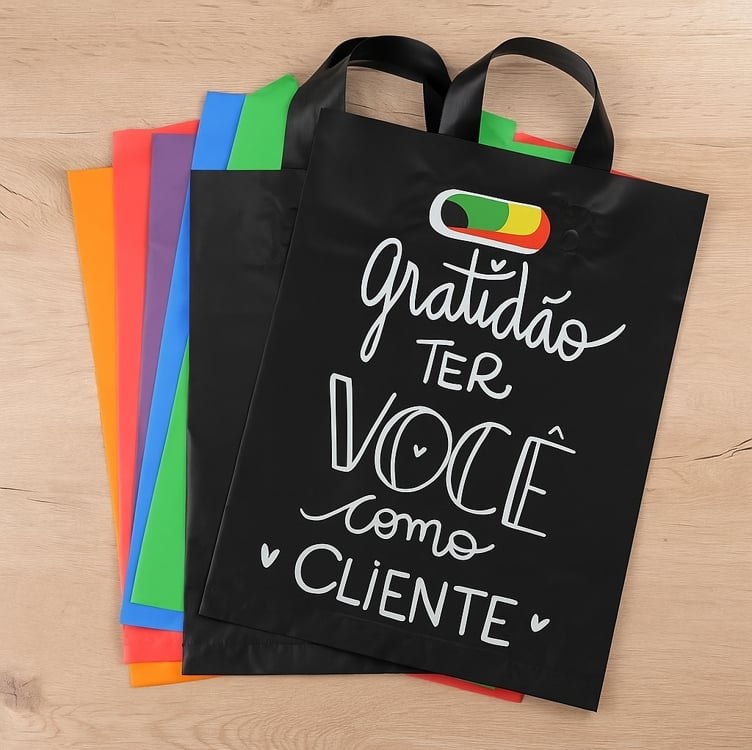 Kit 100 Sacola Plástica Personalizada Gratidão 30×40 Palhaço