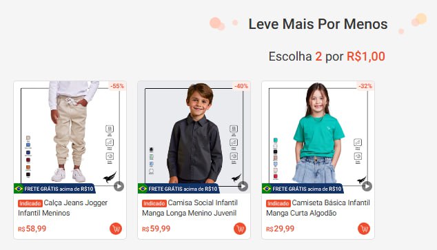 2x Roupas por R$ 1 Infantil