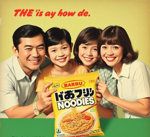 a vintage style advertisement from the 1960s showcasing an early package of instant noodles with a.jpg