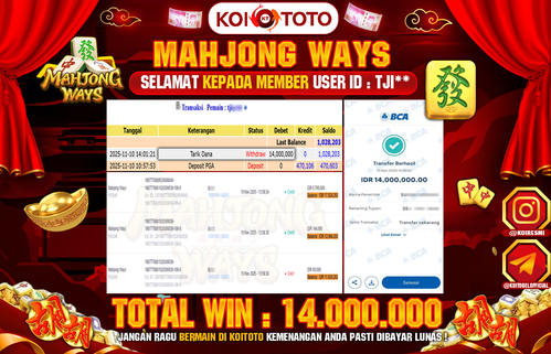 BIG WIN !! MENANG BESAR DI PERMAINAN MAHJONG WAYS SEBESAR RP 14.000.000 !!! KOITOTO LANGSUNG BAYAR LUNAS
