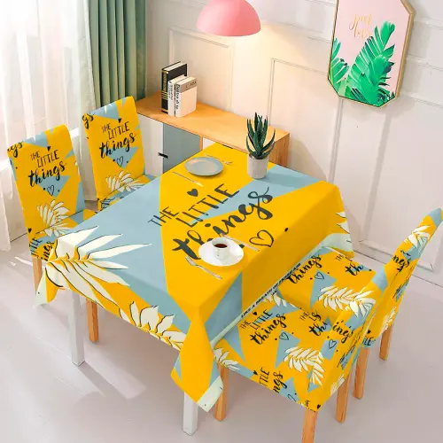 Polyester Dining Chair Covers Set of 4,6 with Matching Tablecloth, Typography Cyber Yellow.webp