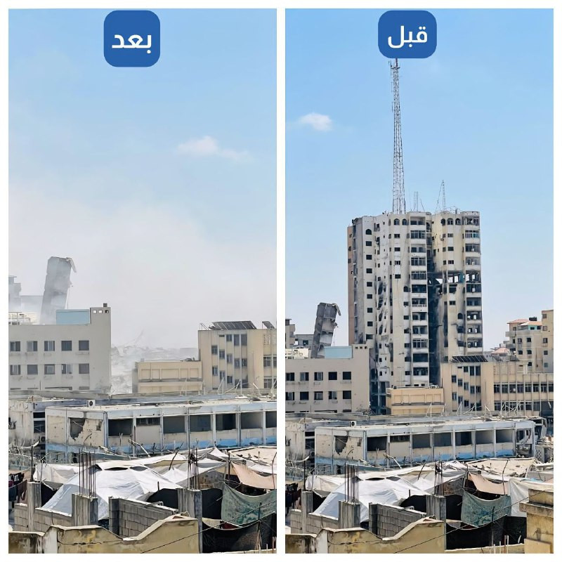 اختفت آثاره.. صواريخ الاحتلال حولت برج السوسي السكني إلى ركام، بعد استهدافه غربي مدينة غزة....