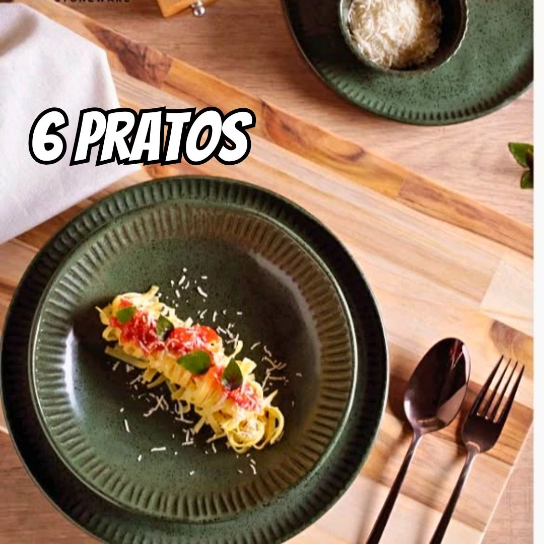 Conjunto de Pratos Fundos Porto Brasil Linhas Greenery Verde 830ml – 6 Peças