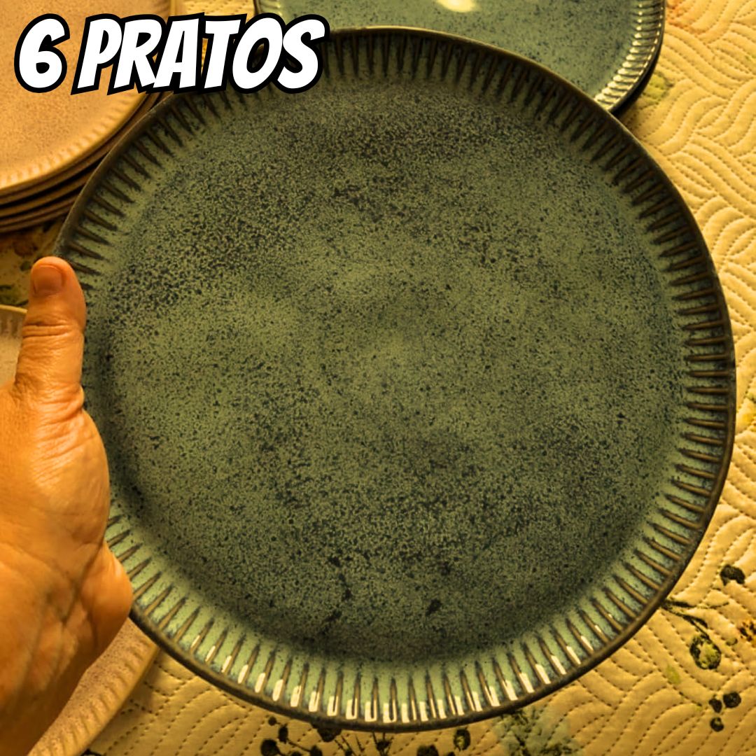 Conjunto de Pratos de Sobremesa Porto Brasil Linhas Greenery 21,5cm – 6 Peças