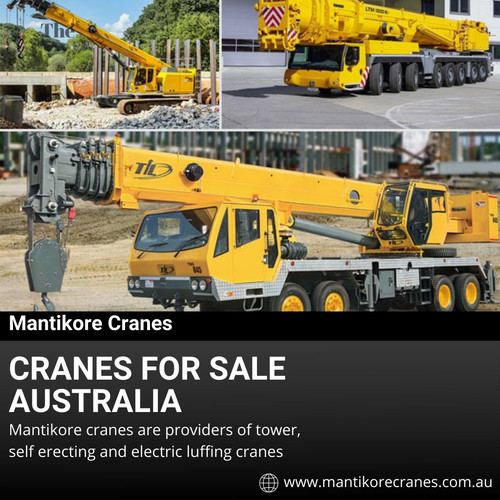 Looking for new and used cranes for sale australia.  Mantikore Cranes is here to do all the diligent work for you. We are giving the setup of the tower crane using our versatile crane reducing any pressure or stress related to the underlying setup stage. Our Crane is highly being used at construction sites to make the entire work stress-free and increase the productivity. We are providing Tower Cranes, Mobile Cranes, Self-Erecting Cranes, and Electric Luffing Cranes. Our professionals will provide you the effective solutions and reliable services that can help you to solve technical problems that might occur sometimes. Also get effective solutions for any requirements of your projects for the best price & service, contact us at 1300 626 845 for crane hire and visit our website today.

•	Website: https://mantikorecranes.com.au/
•	Address:  PO BOX 135 Cobbitty NSW, 2570 Australia
•	Email:  info@mantikorecranes.com.au 
•	Opening Hours:  Monday to Friday from 7 am to 7 pm
