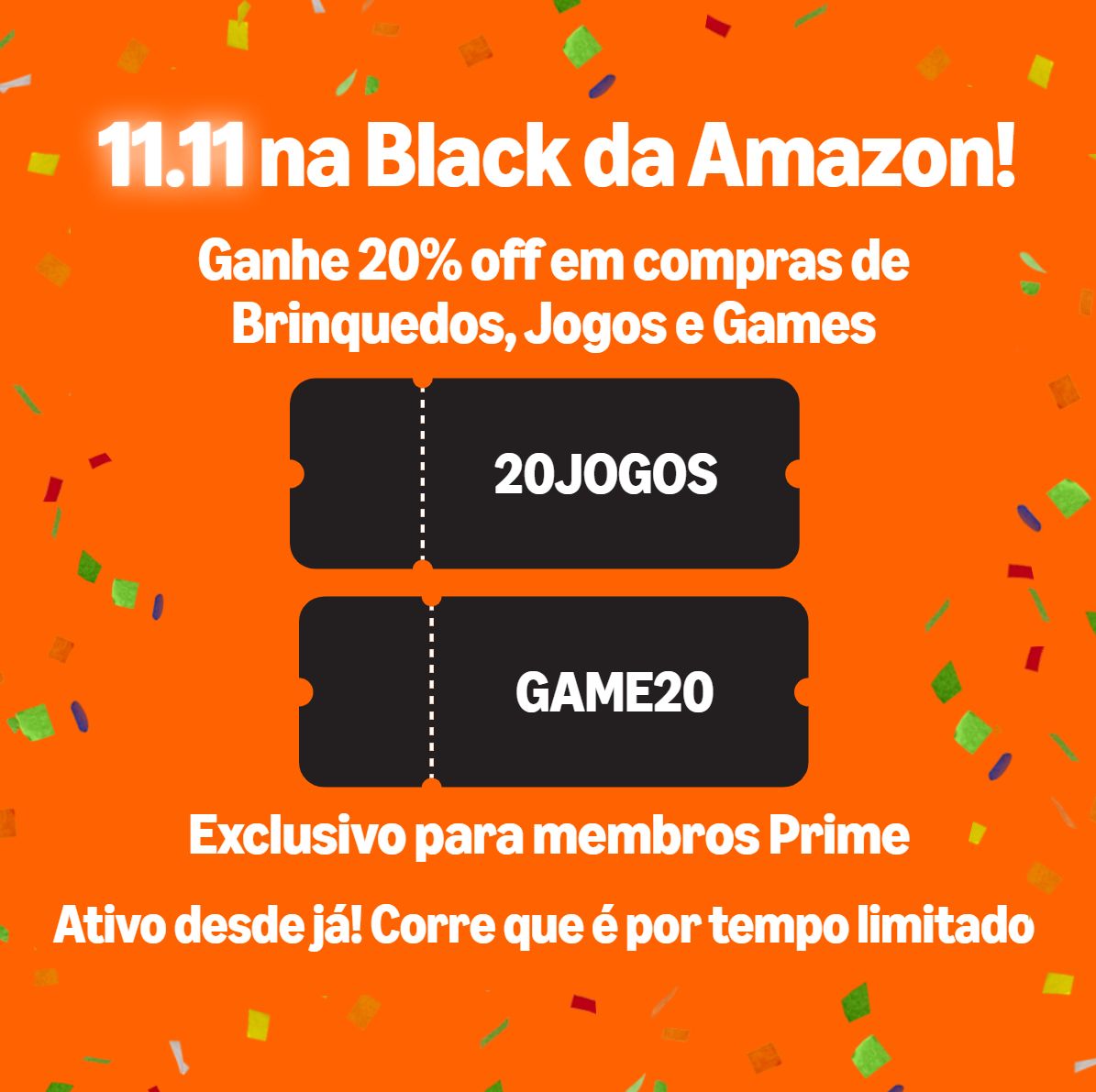Cupom de 20% off em compras a partir de R$ 150 reais em Brinquedos e Jogos. Limitado a R$ 200 off.