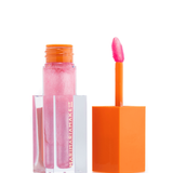 Embalagem fechada transparente tampa laranja aberta gloss liquido rosa bubble gum mari maria