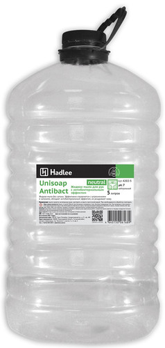 HADLEE Unisoap Antibact Neutral Мыло жидкое без запаха с антибактериальным эффектом без цвета 5л 4 7.jpg