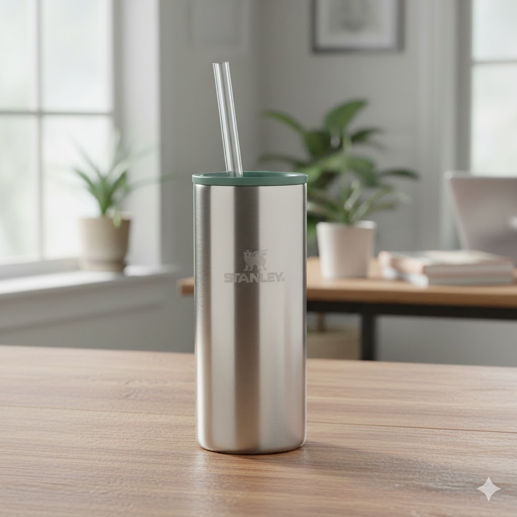 Stanley – Can Cooler Slim com tampa e canudo, copo térmico de 296 ml para manter as bebidas em lata geladas, Stainless Steel