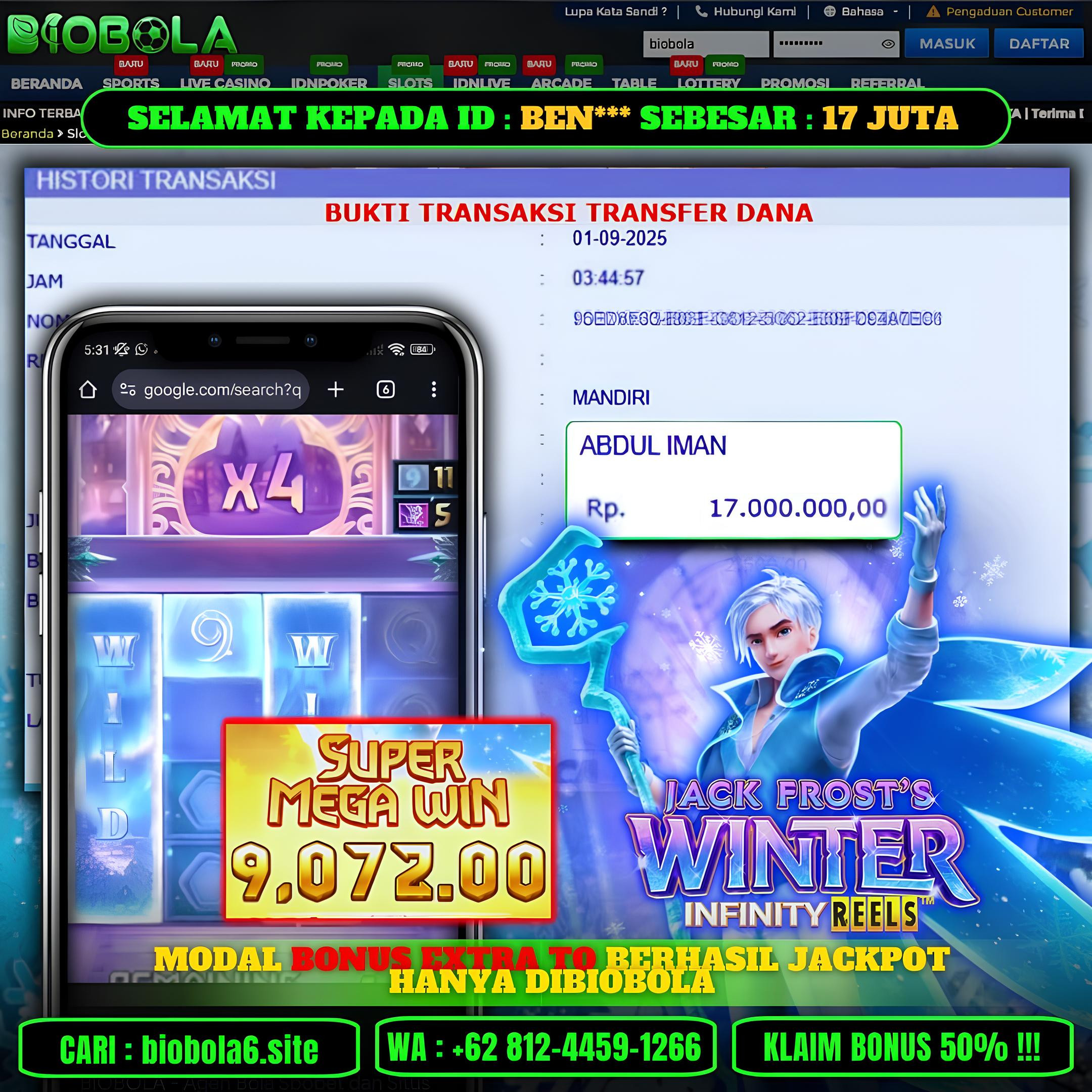 BIOBOLA  - JACKPOT DI GAME JACK FROST WINTER RP 17JT DIBAYAR LUNAS