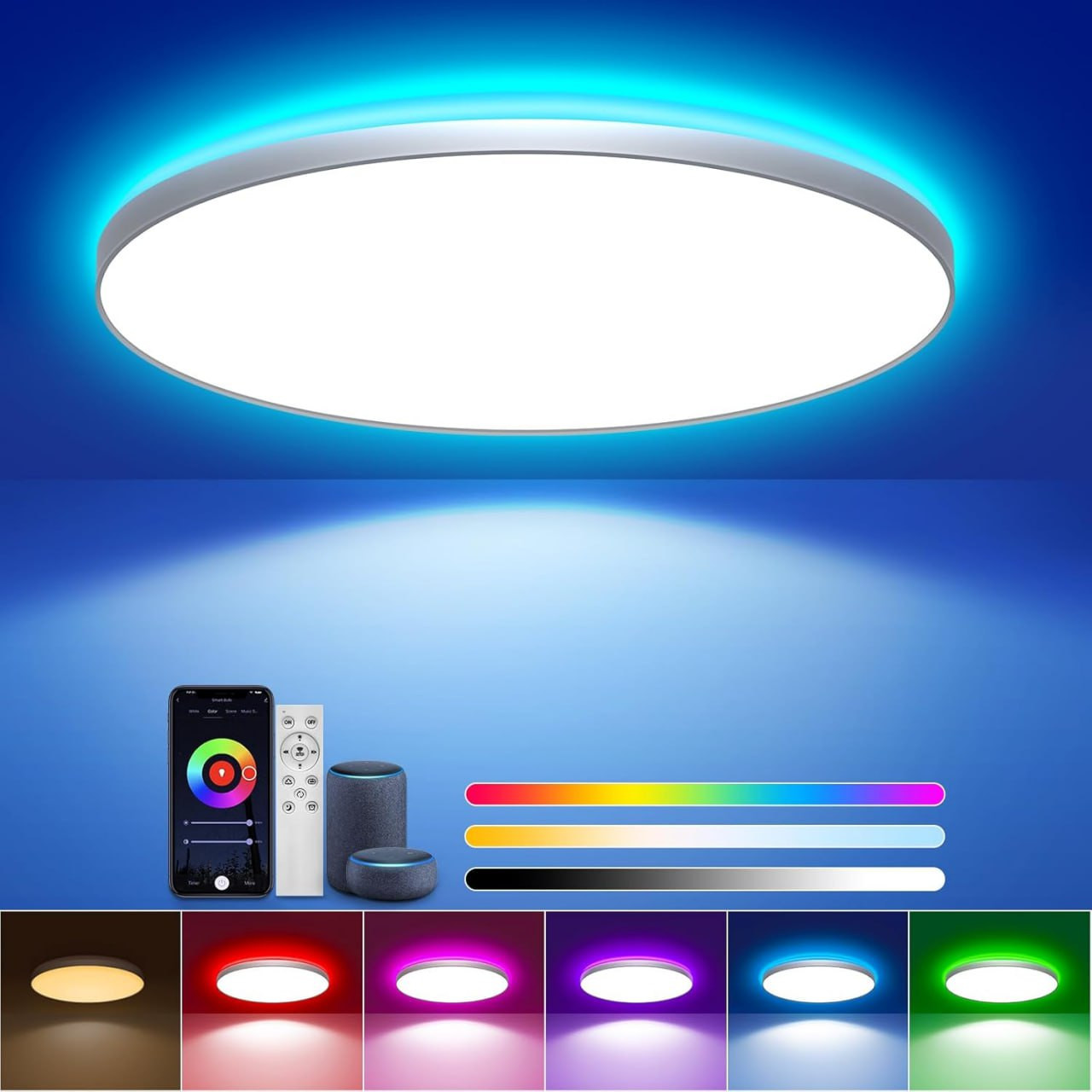 #VerdientProvisionen<br>LED Deckenleuchte Dimmbar 36W Ø30cm Smart RGBIC LED Deckenlampe mit Fernbedienung Funktioniert mit Alexa Google Assistant Deckenleuchten für Schlafzimmer Wohnzimmer