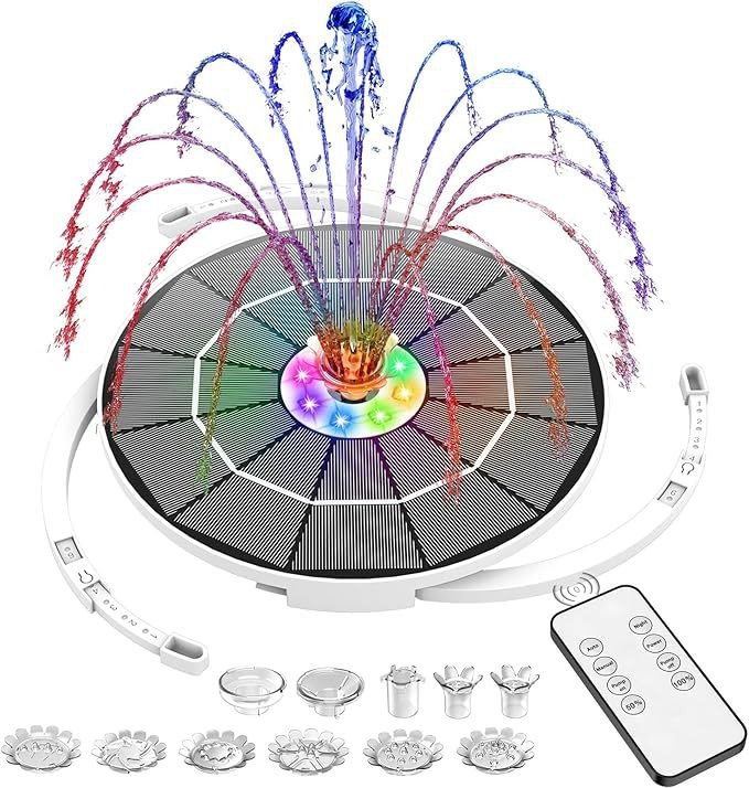 #VerdientProvisionen<br>3.5W LED Solar Springbrunnen für Außen mit Fernbedienung 2025 Buntes LED Solar Teichpumpe mit 3000 mAh Batterie Solarbrunnen für Draussen mit 8 Fontänenstile Wasserpumpe für Garten,Vogelbad