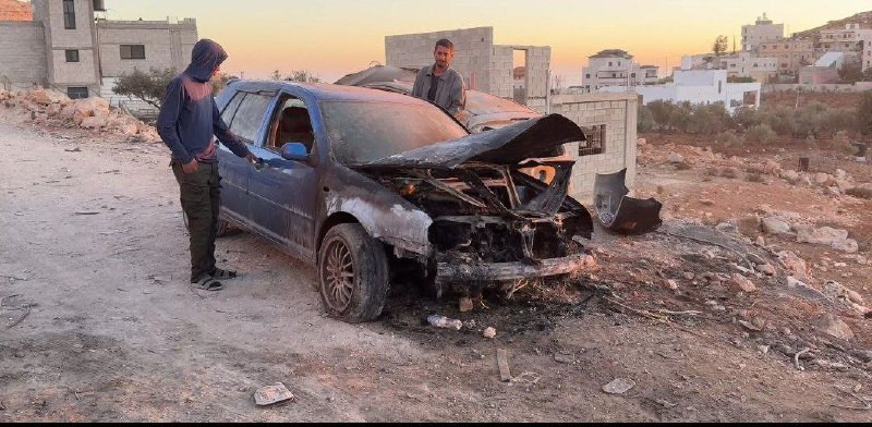 جانب من آثار هجوم مليشيات المستوطنين على قرية المغير شمال شرق رام الله فجر اليوم وإحراق عدة مركبات....