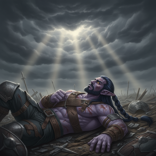 Output an emotional image of Malikor a muscular and burly night elf monk with light purple skin yell.png