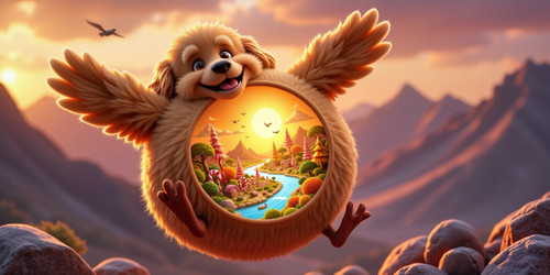 A whimsical hyper detailed surreal close up portrait of Big Belly Bob BBB the plush labradoodle with.jpg