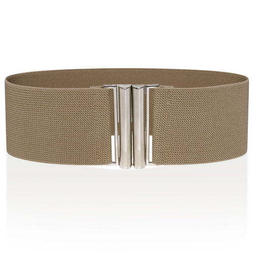Ro Rox Florence Belt Elasticated Stretch Belt Light Beige Silver 1.jpg
