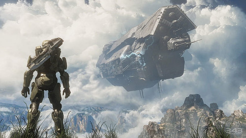 desktop wallpaper halo 4 master chief spartan unsc ship crashing.jpg