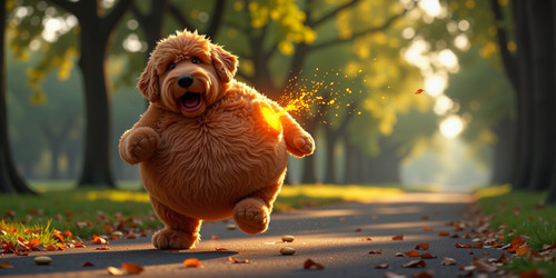 A whimsical hyper detailed and slightly dramatic scene of Big Belly Bob BBB a plush labradoodle with.jpg