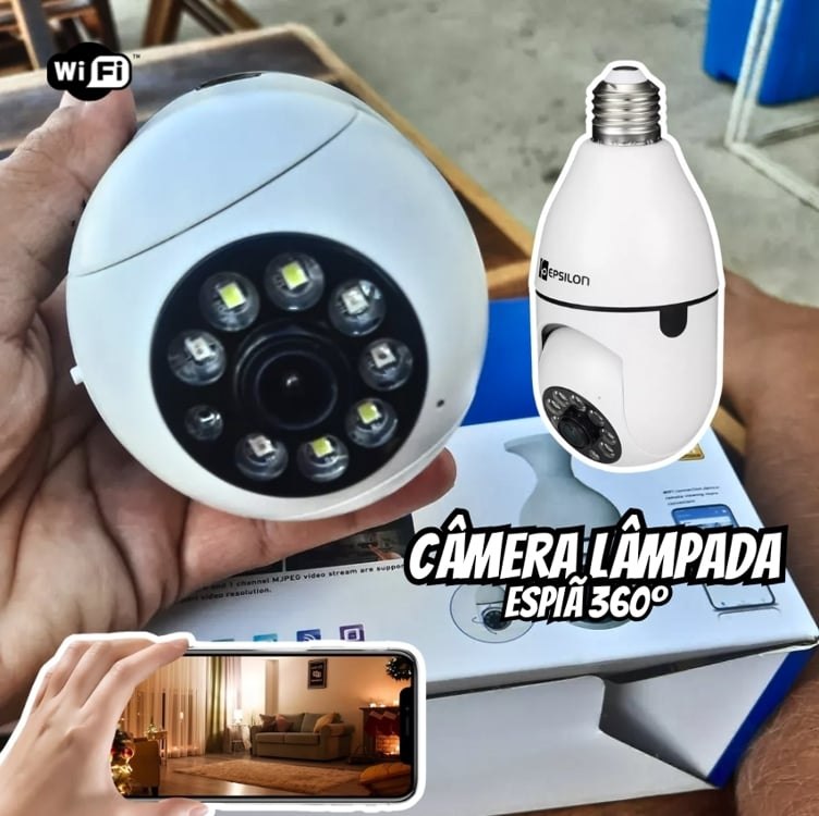Camera De Segurança Ip Inteligente Lampada Panoramica App Yoosee Wifi Espiã Giratoria 360º Fergusom Branco Camera De Segurança Ip Inteligente Lampada Panoramica App Yoosee Wifi Espiã Giratoria 360º Fergusom Branco