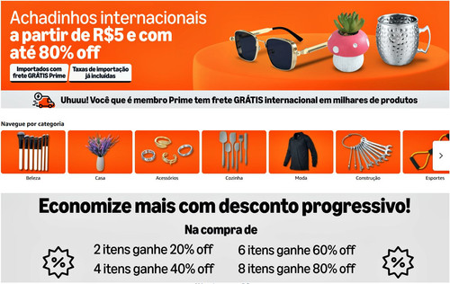 Desconto progressivo Amazon internacional, até 80% OFF comprando 8 itens ou mais.jpg