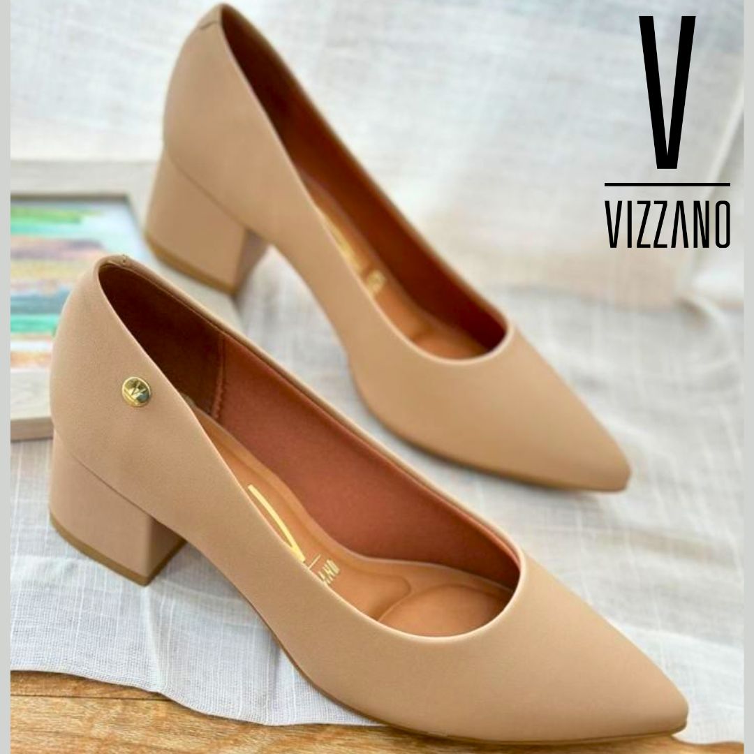 Sapato Scarpin Feminino Salto Baixo Bege Vizzano