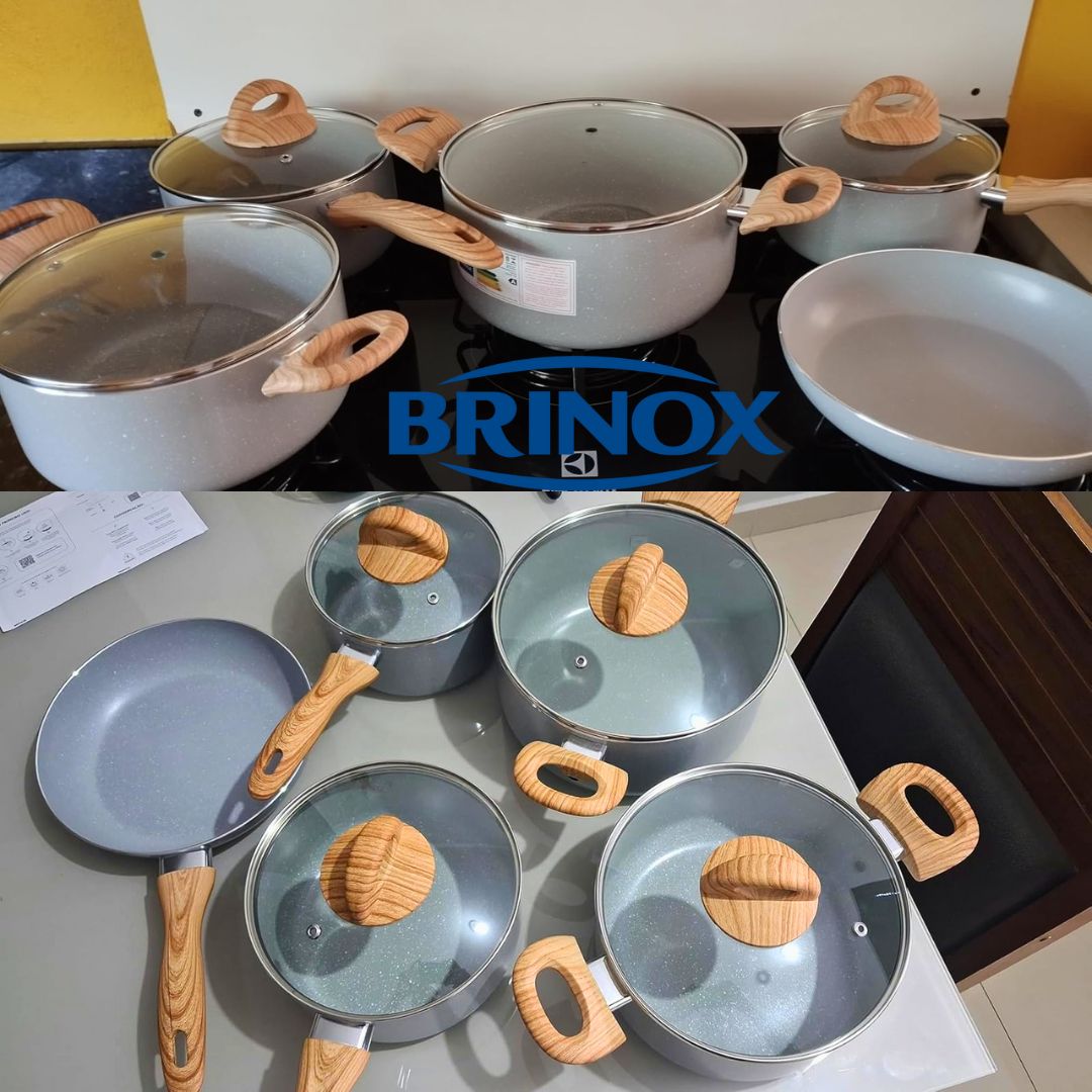 Brinox – Jogo de Panelas Ceramic Life 5 Peças Smart Plus com Fundo de Indução – Cinza Wooden