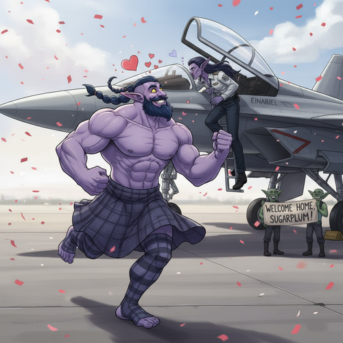 Output a hilarious image of Malikor a very muscular and masculine night elf monk with light purple s.png