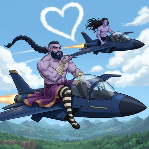 Output a hilarious image of Malikor a very muscular and masculine night elf monk with light purple s.png