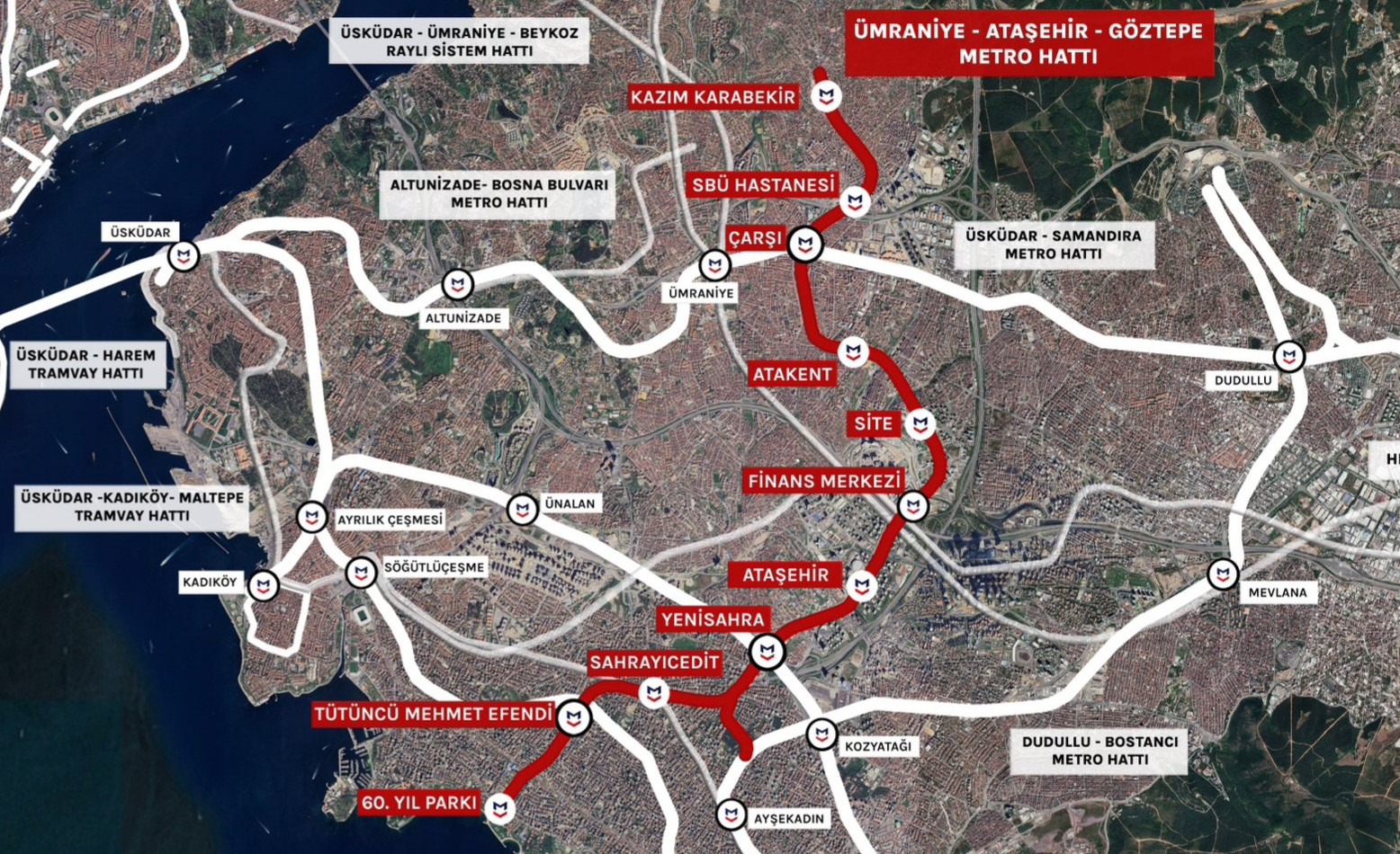 M12 Göztepe Ataşehir Ümraniye Metrosu Haritası