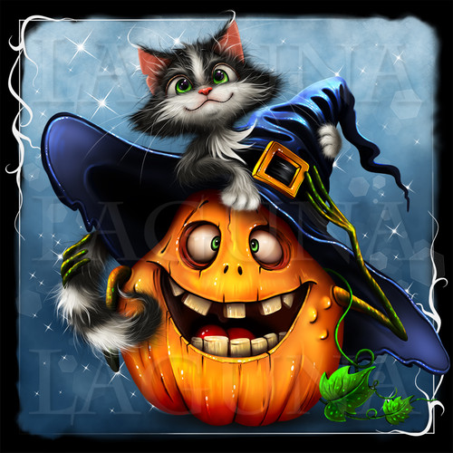 halloween pumpkin with kitty on hat.jpg