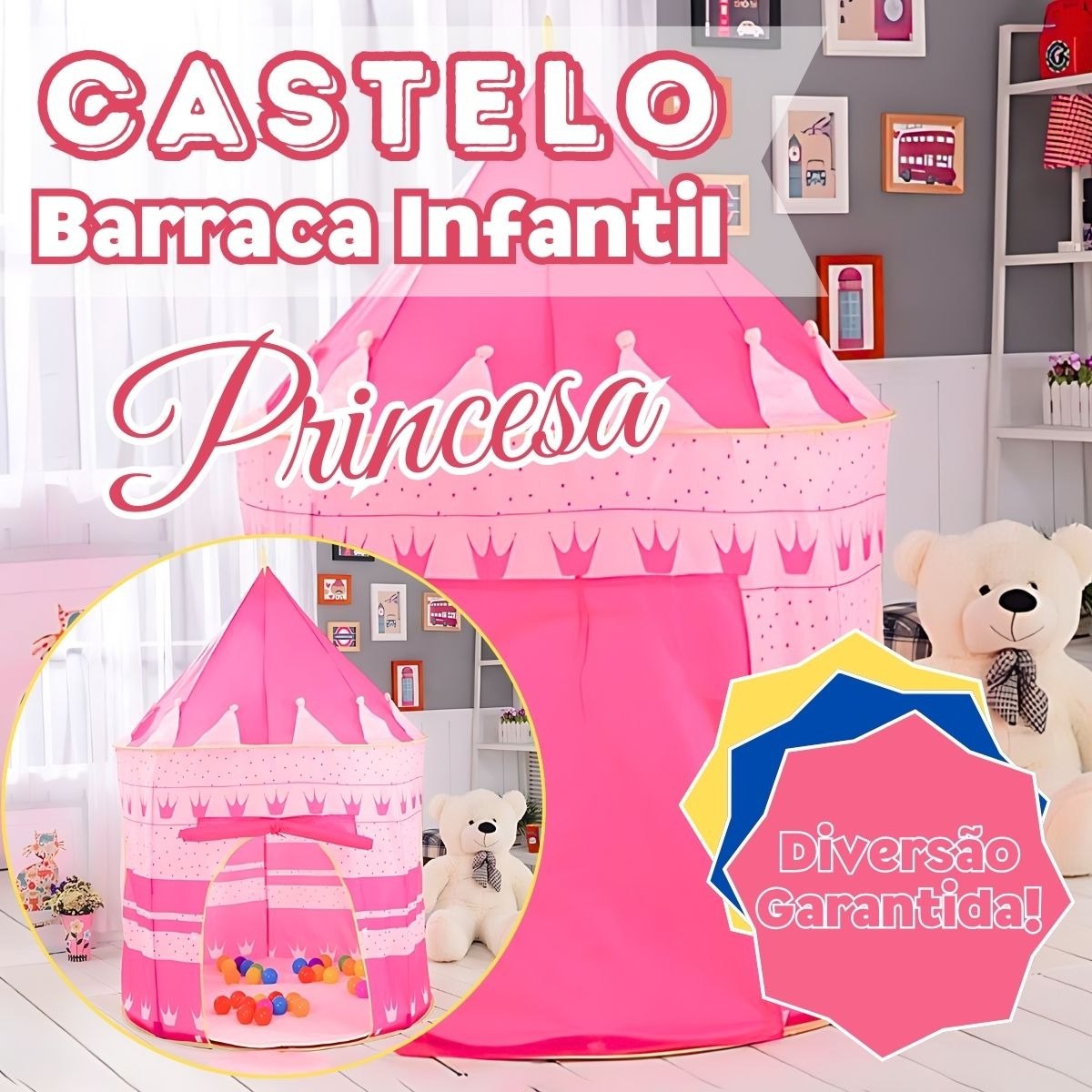 Barraca Dobravel Castelo Princesa Tenda Cabana Menina Menino