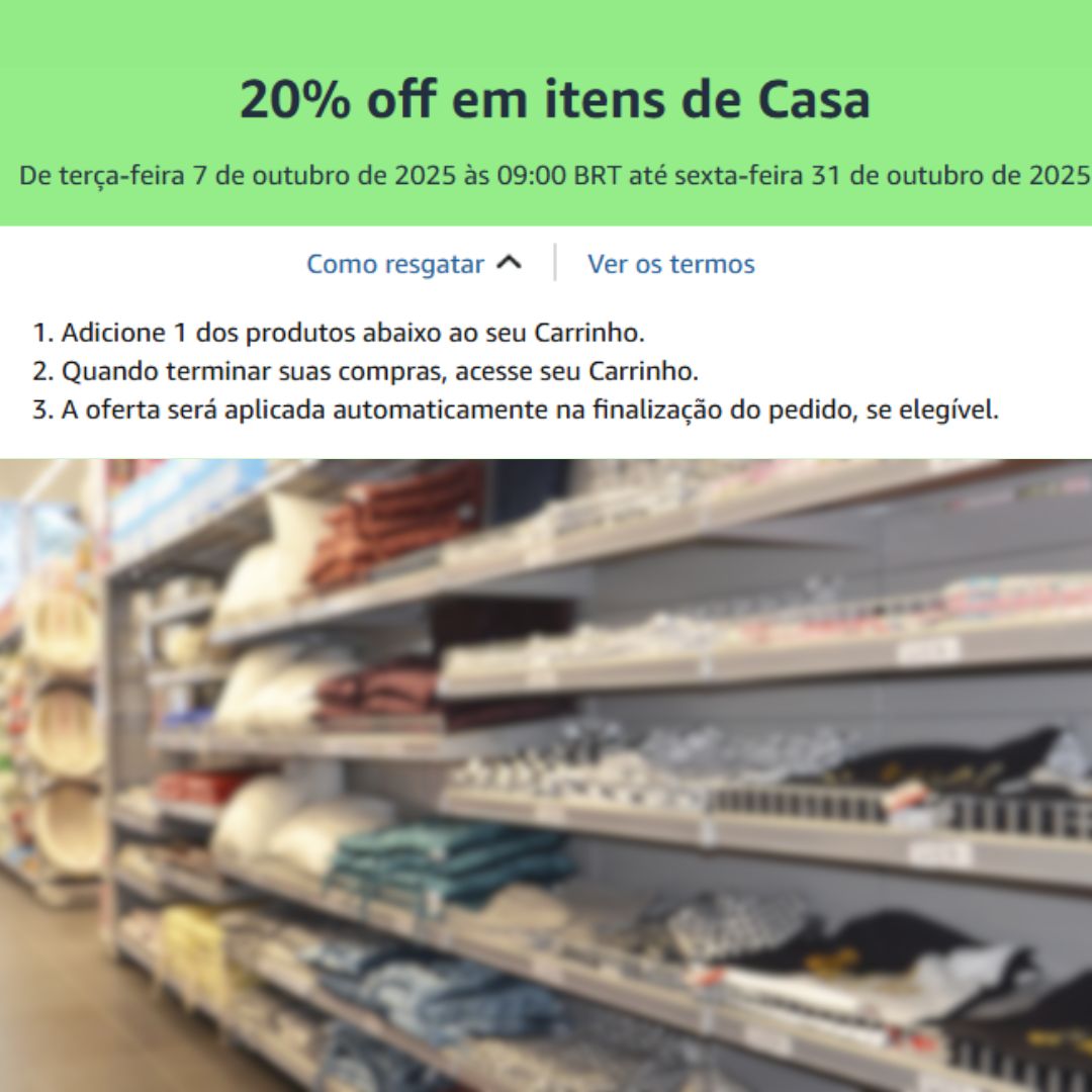 Cupom de 20% off em itens de Cama, mesa e banho e ventiladores