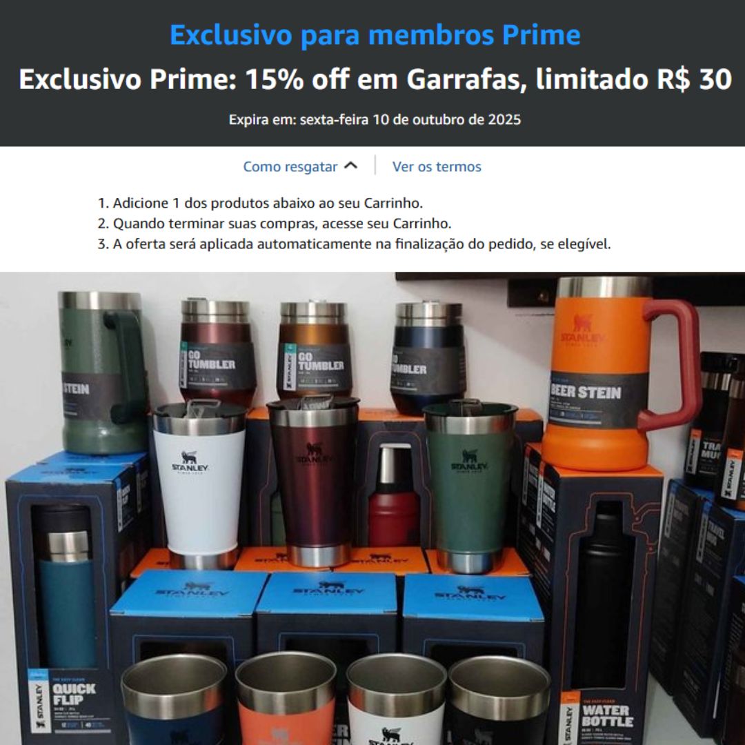 Exclusivo Prime: cupom de 15% off em Garrafas, limitado R$ 30