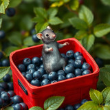 www.naked-ai.art - A red box of blue berries with a rat dancing inside