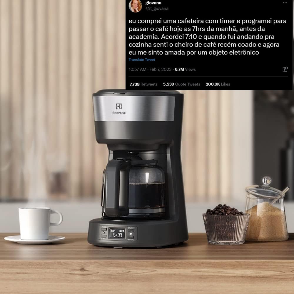 Cafeteira Elétrica Electrolux inox filtro permanente removivel capacidade 1,2L 30 xicaras função timer painel digital desligamento automatico ECM25