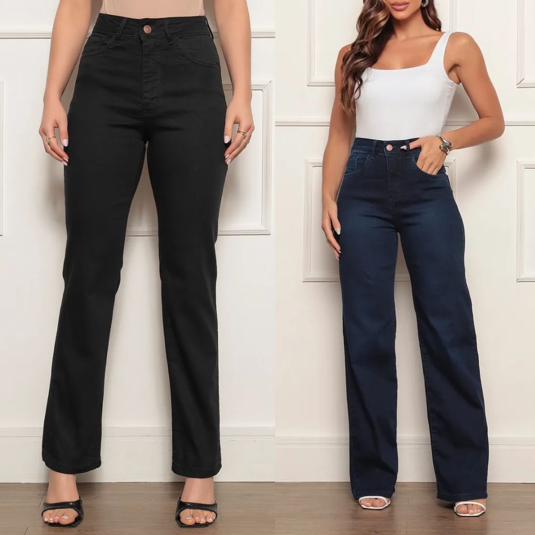 Calça Jeans Feminina Reta Elastano Calca Jean Lycra