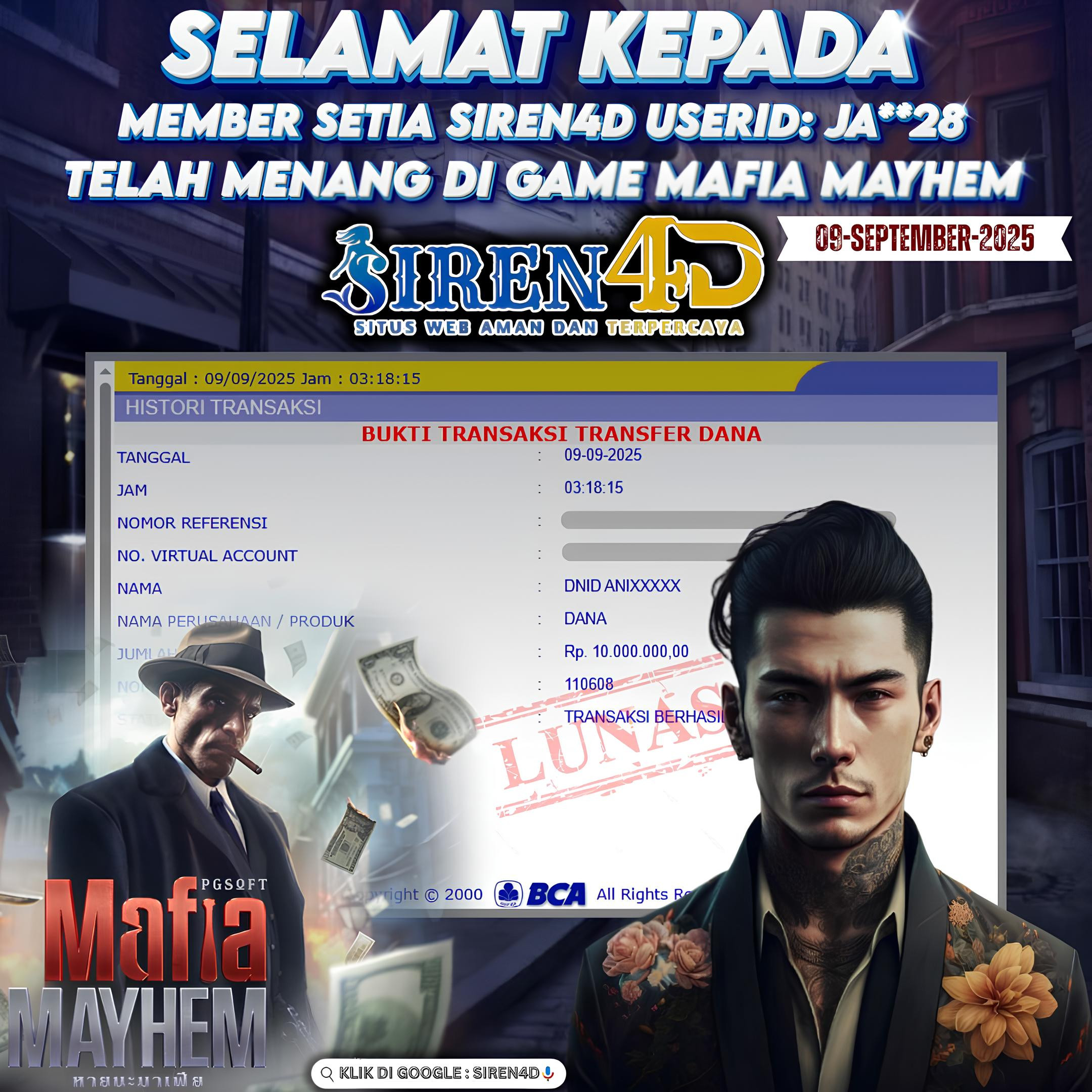 SIREN4D  - JACKPOT DI GAME MAFIA MAYHEM RP 10JT DIBAYAR LUNAS