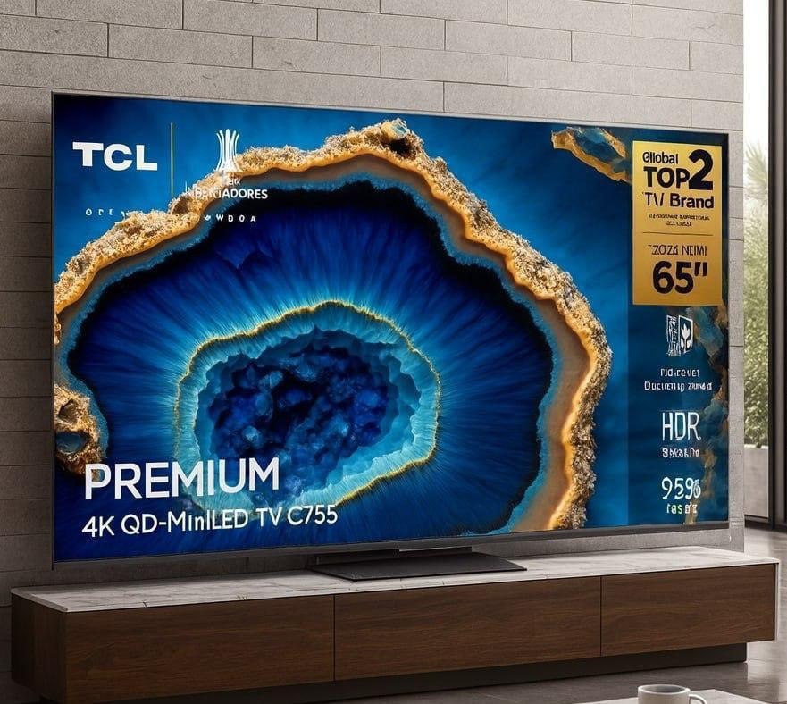 Smart TV 65″ 4K UHD QLED Mini LED TCL 65C755 120Hz Wi-Fi Bluetooth 4 HDMI 2 USB